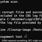 Command Prompt window running DISM restore health and cleanup image process with CBS logs referenced during malware removal and system repair