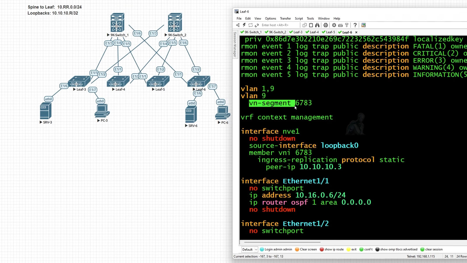Cisco spine leaf network topology diagram showing spine switches connected to multiple leaf switches for high-speed data center networking