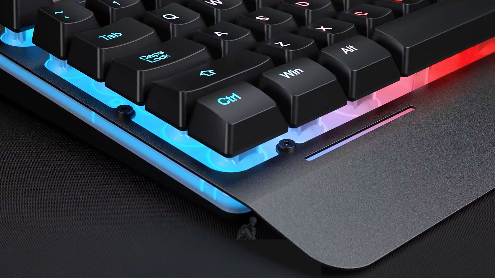 Desktop keyboard with LED backlit keys illuminated during use