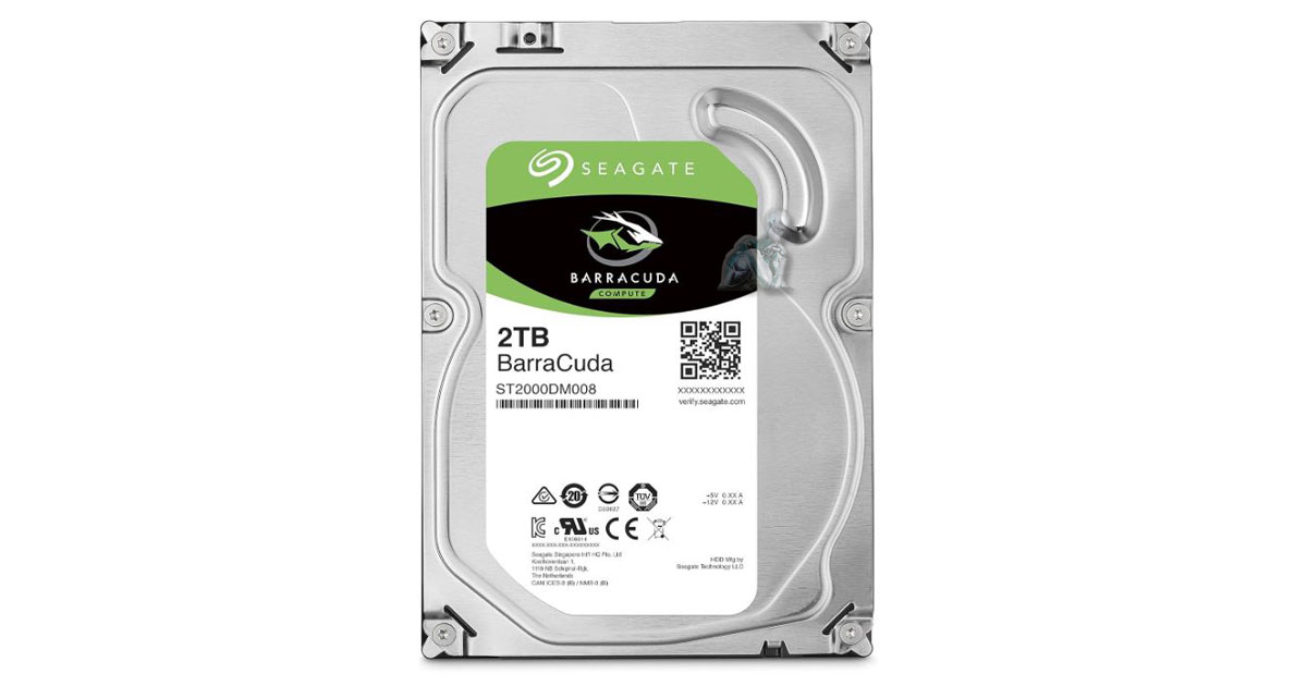 3.5-inch Seagate Barracuda 2TB hard drive used as a replacement storage device in a desktop computer system