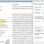 Windows system interface showing services configuration and local computer properties being adjusted for deployment setup and system configuration