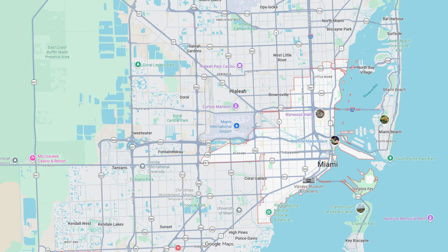 Computer-Repair-Service-Areas-Across-Miami-Dade-County Map of Miami-Dade County and South Florida showing multiple cities and service coverage areas across the region