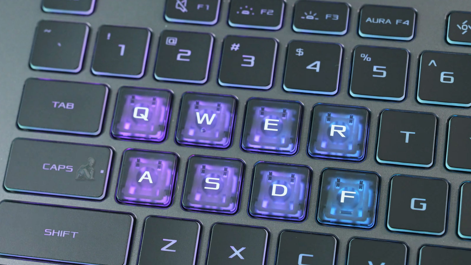 Laptop-Keyboard-Assembly-Close-Up Laptop keyboard showing key layout and condition for repair or replacement