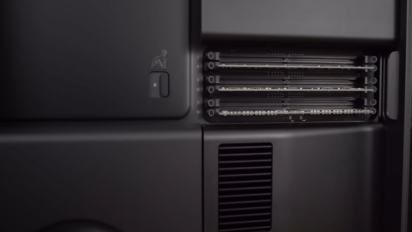 Open Mac Pro showing internal power supply area for diagnostics and repair