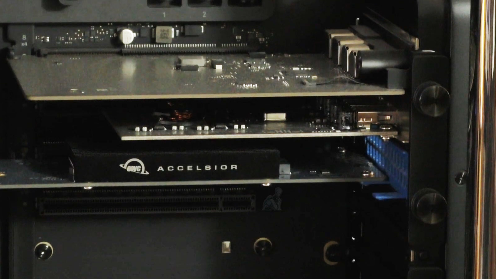 Mac-Pro-SSD-Data-Recovery-with-OWC-Accelsior-Card Open Mac Pro with OWC Accelsior PCIe SSD card used for data recovery access
