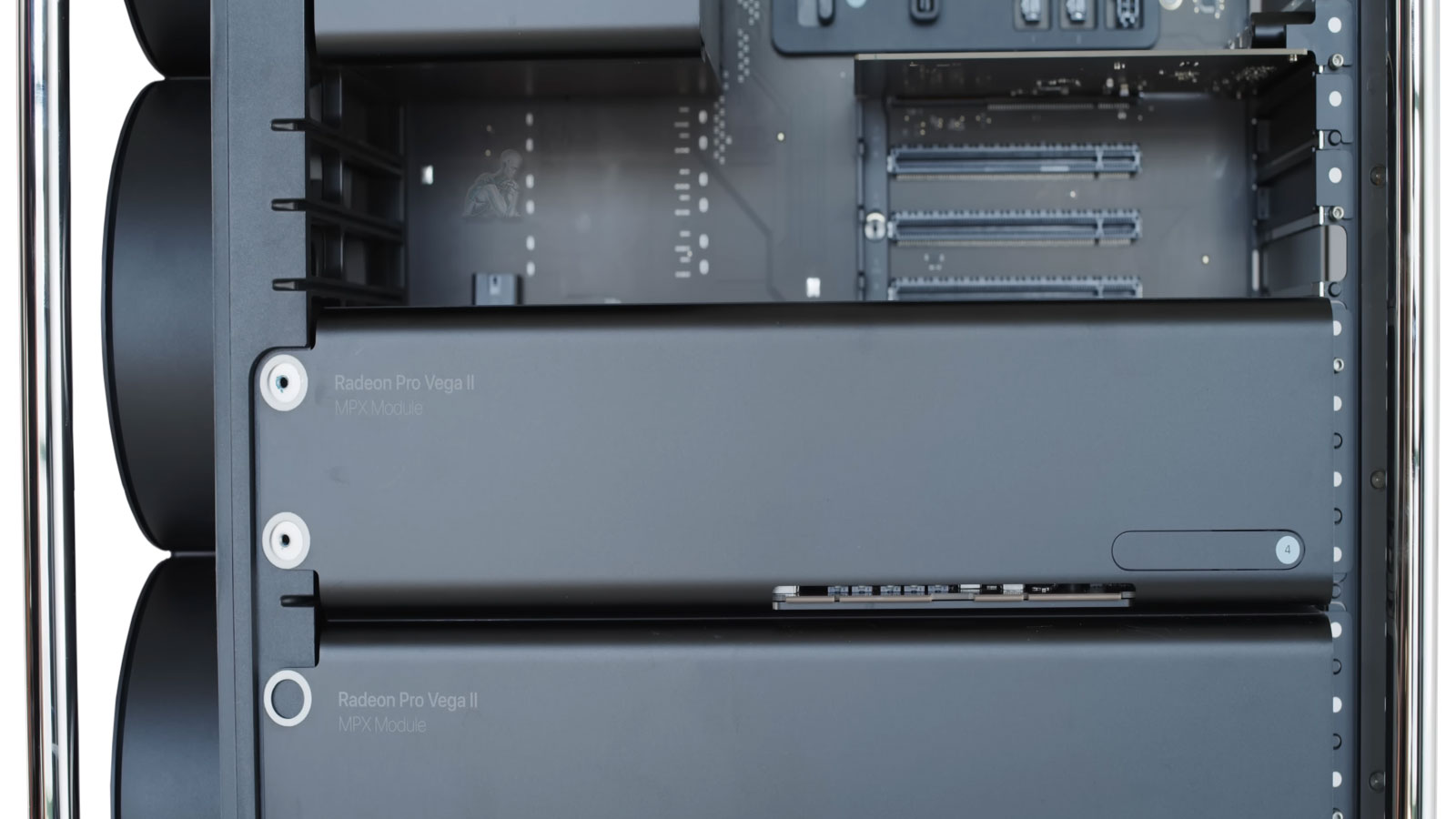 Mac Pro 2020 opened with internal components and expansion bays visible during repair and diagnostics in Miami