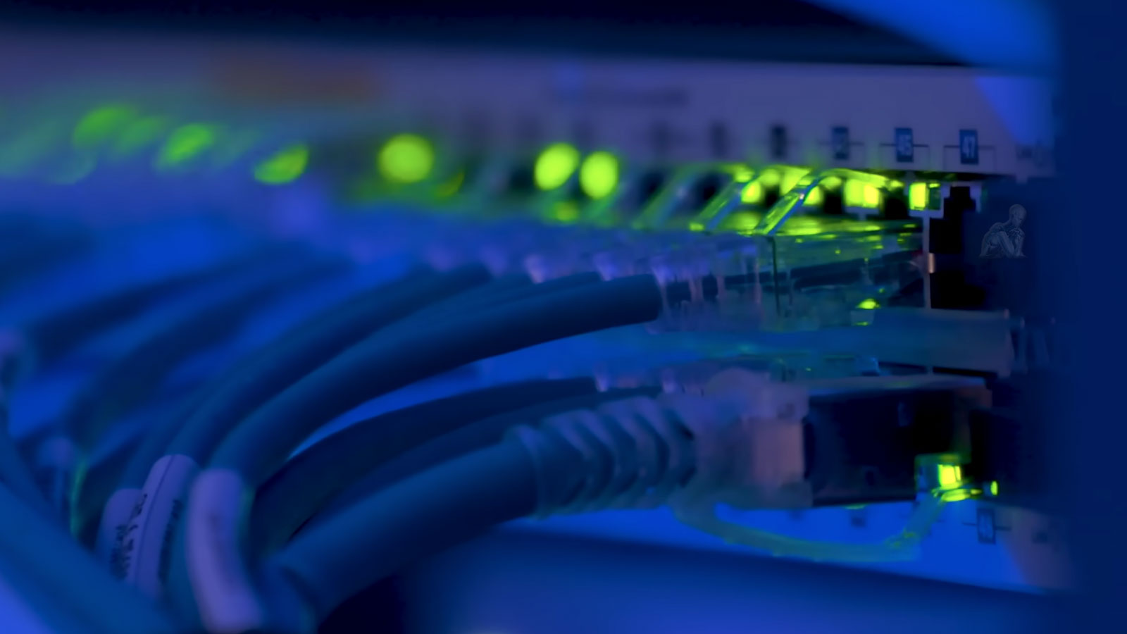 Network switch with multiple active Ethernet connections and blinking LEDs during system troubleshooting in Miami