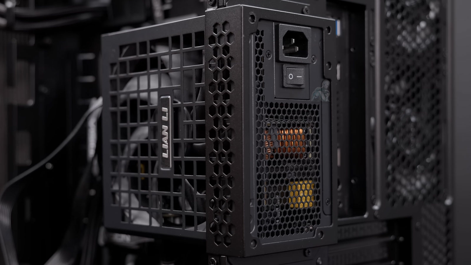 Desktop computer with exposed power supply unit during diagnostic and repair process