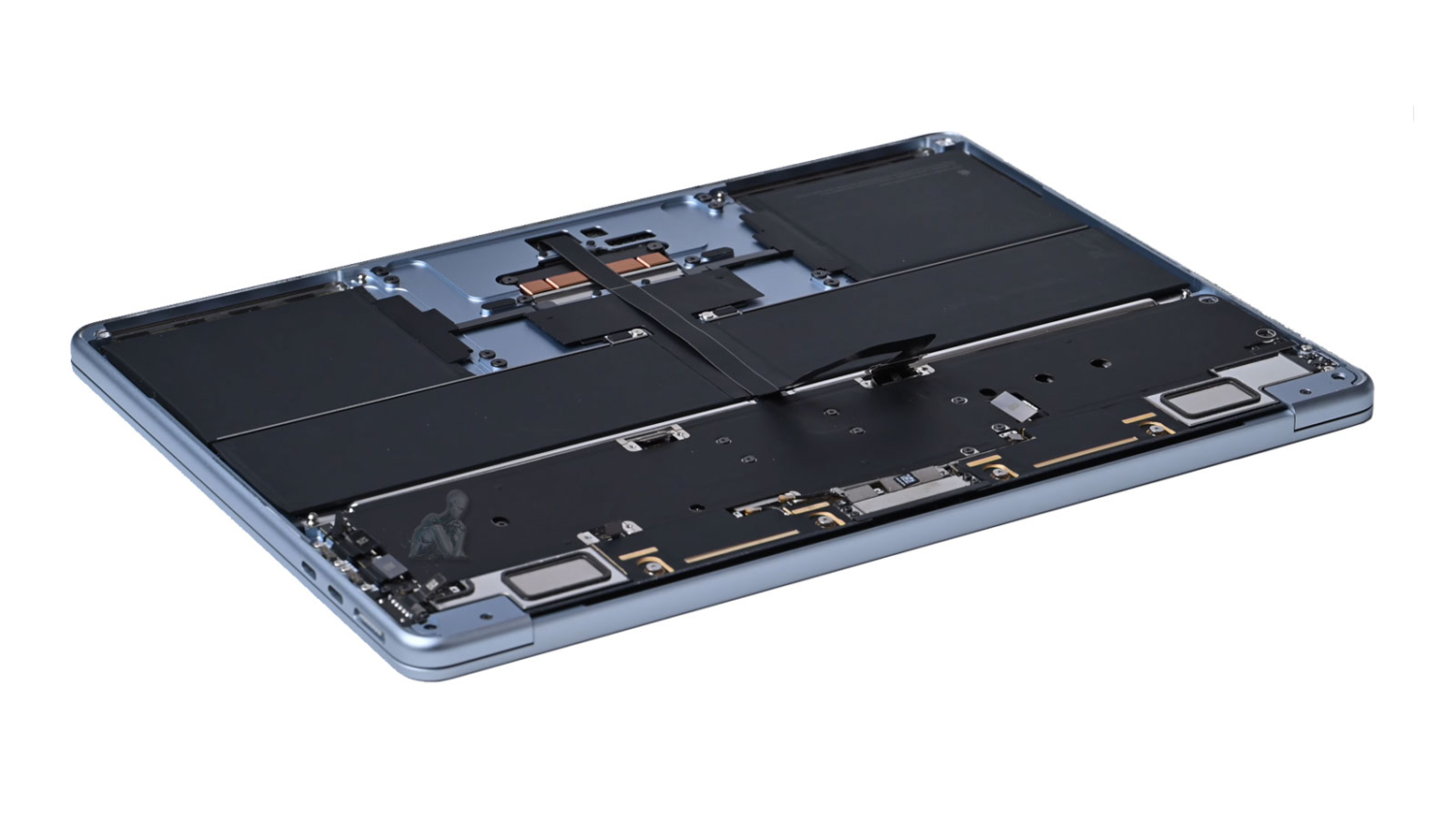 MacBook Air M4 opened with internal components visible during Mac repair in Miami